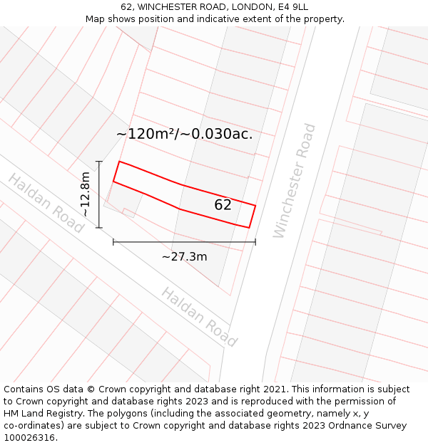 62, WINCHESTER ROAD, LONDON, E4 9LL: Plot and title map