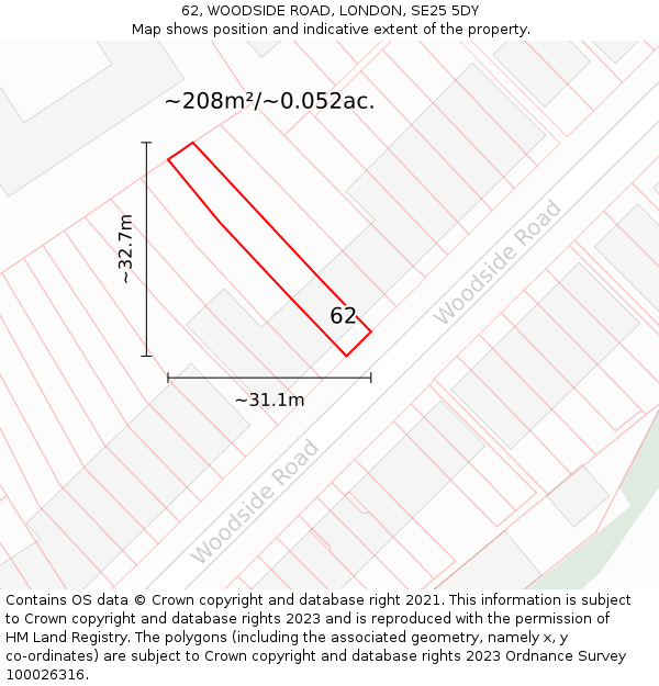 62, WOODSIDE ROAD, LONDON, SE25 5DY: Plot and title map