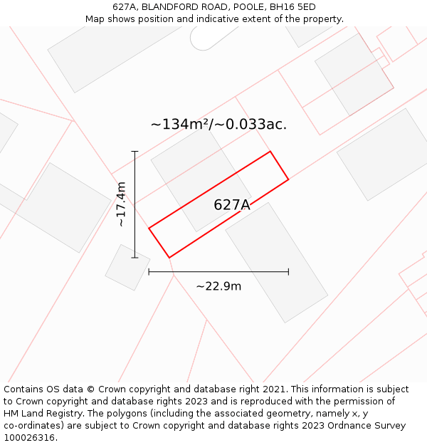 627A, BLANDFORD ROAD, POOLE, BH16 5ED: Plot and title map
