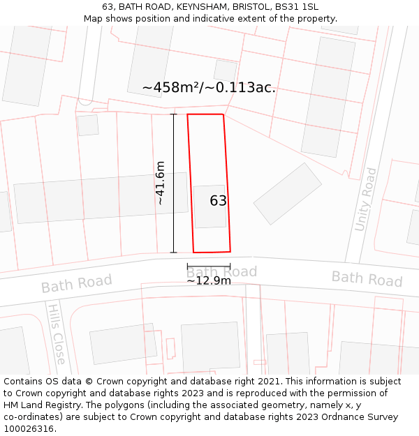 63, BATH ROAD, KEYNSHAM, BRISTOL, BS31 1SL: Plot and title map