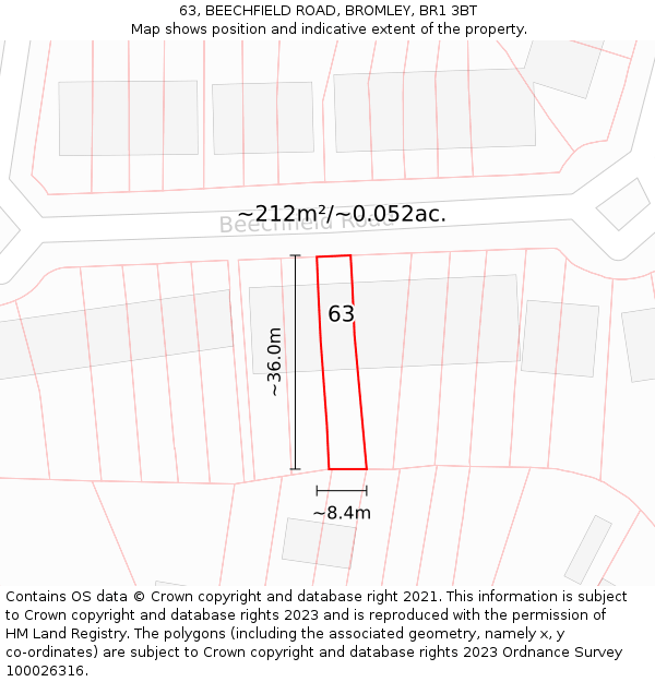63, BEECHFIELD ROAD, BROMLEY, BR1 3BT: Plot and title map