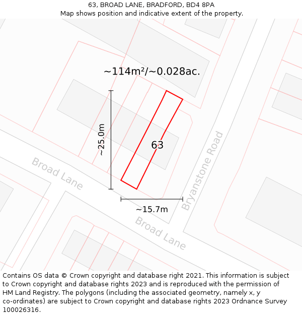63, BROAD LANE, BRADFORD, BD4 8PA: Plot and title map