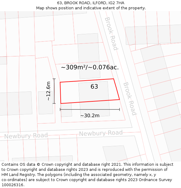 63, BROOK ROAD, ILFORD, IG2 7HA: Plot and title map