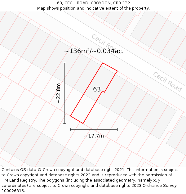 63, CECIL ROAD, CROYDON, CR0 3BP: Plot and title map