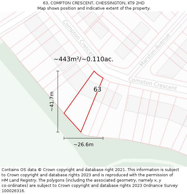 63, COMPTON CRESCENT, CHESSINGTON, KT9 2HD: Plot and title map