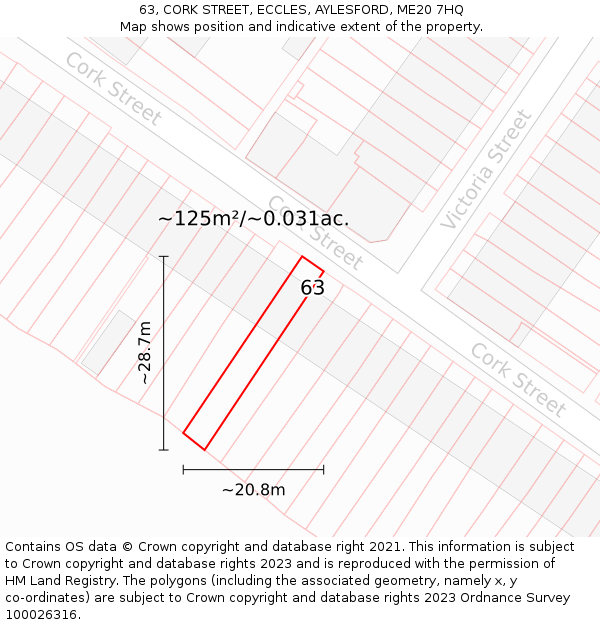 63, CORK STREET, ECCLES, AYLESFORD, ME20 7HQ: Plot and title map