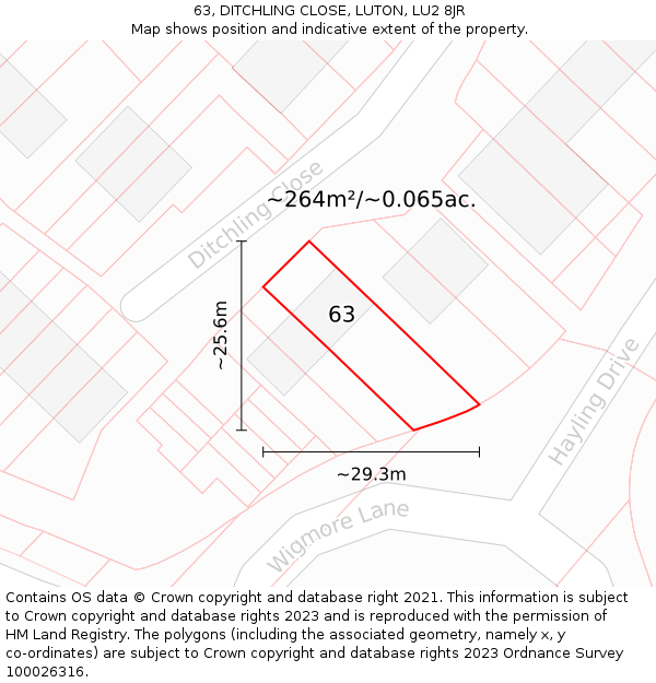 63, DITCHLING CLOSE, LUTON, LU2 8JR: Plot and title map