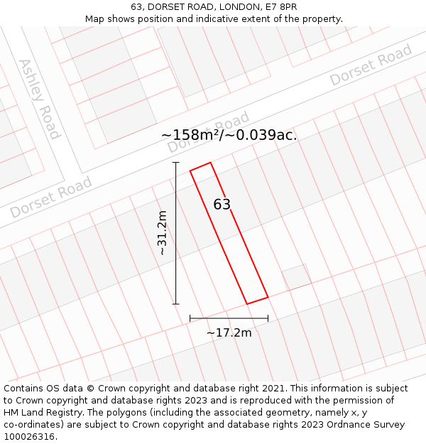 63, DORSET ROAD, LONDON, E7 8PR: Plot and title map