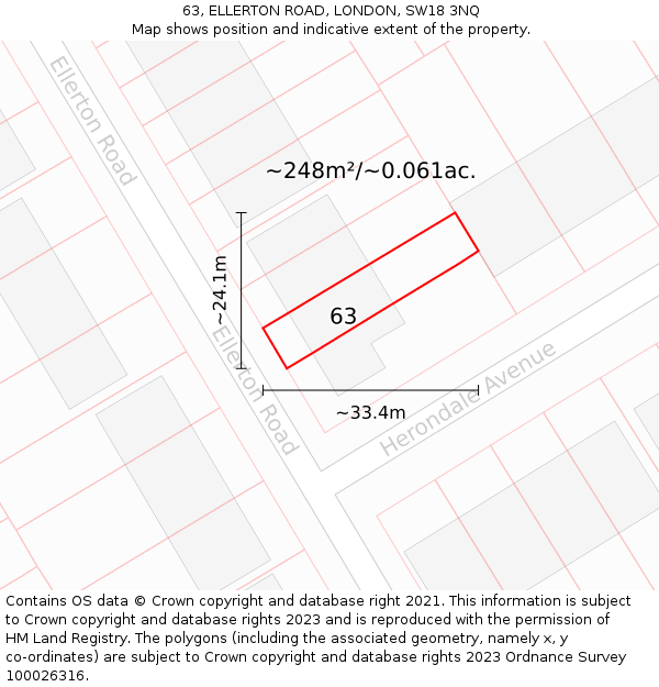 63, ELLERTON ROAD, LONDON, SW18 3NQ: Plot and title map