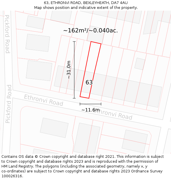 63, ETHRONVI ROAD, BEXLEYHEATH, DA7 4AU: Plot and title map
