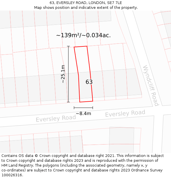 63, EVERSLEY ROAD, LONDON, SE7 7LE: Plot and title map