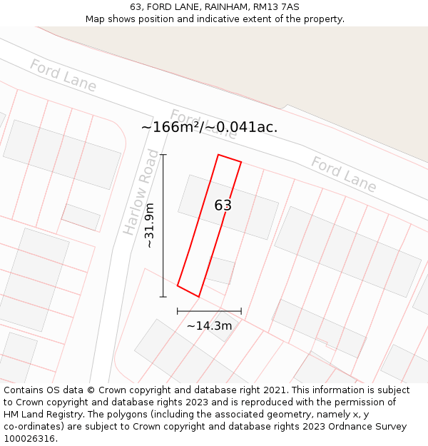 63, FORD LANE, RAINHAM, RM13 7AS: Plot and title map