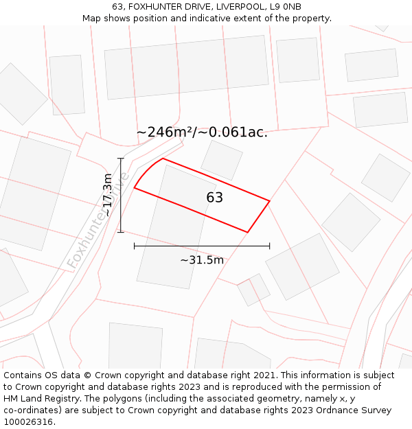 63, FOXHUNTER DRIVE, LIVERPOOL, L9 0NB: Plot and title map
