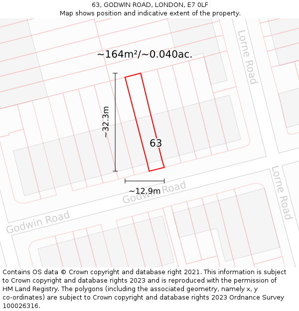 63, GODWIN ROAD, LONDON, E7 0LF: Plot and title map