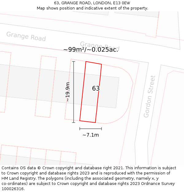 63, GRANGE ROAD, LONDON, E13 0EW: Plot and title map