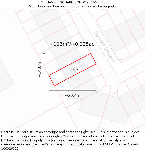 63, HAMLET SQUARE, LONDON, NW2 1SR: Plot and title map
