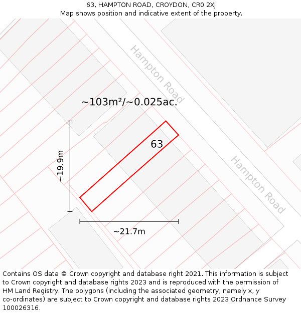 63, HAMPTON ROAD, CROYDON, CR0 2XJ: Plot and title map
