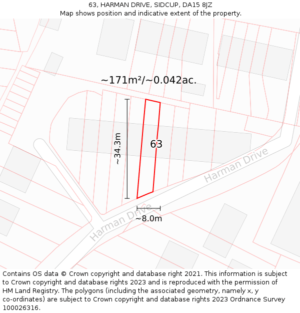 63, HARMAN DRIVE, SIDCUP, DA15 8JZ: Plot and title map