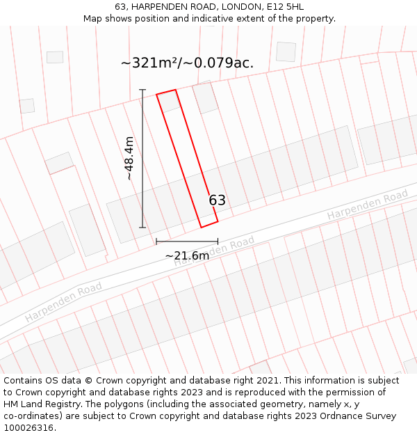 63, HARPENDEN ROAD, LONDON, E12 5HL: Plot and title map