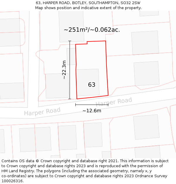 63, HARPER ROAD, BOTLEY, SOUTHAMPTON, SO32 2SW: Plot and title map