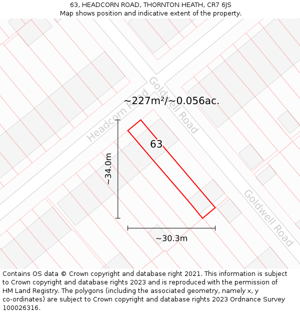 63, HEADCORN ROAD, THORNTON HEATH, CR7 6JS: Plot and title map
