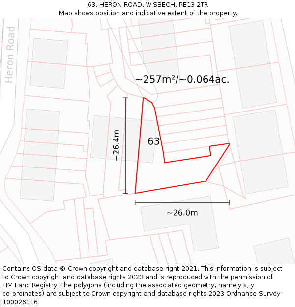 63, HERON ROAD, WISBECH, PE13 2TR: Plot and title map