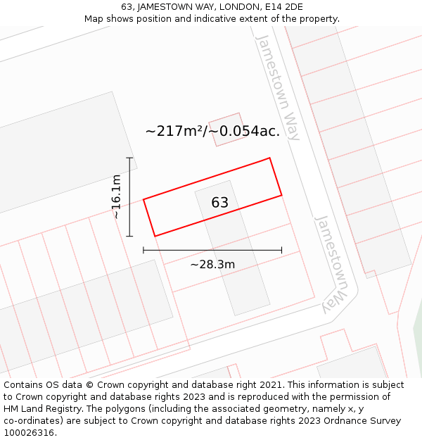 63, JAMESTOWN WAY, LONDON, E14 2DE: Plot and title map