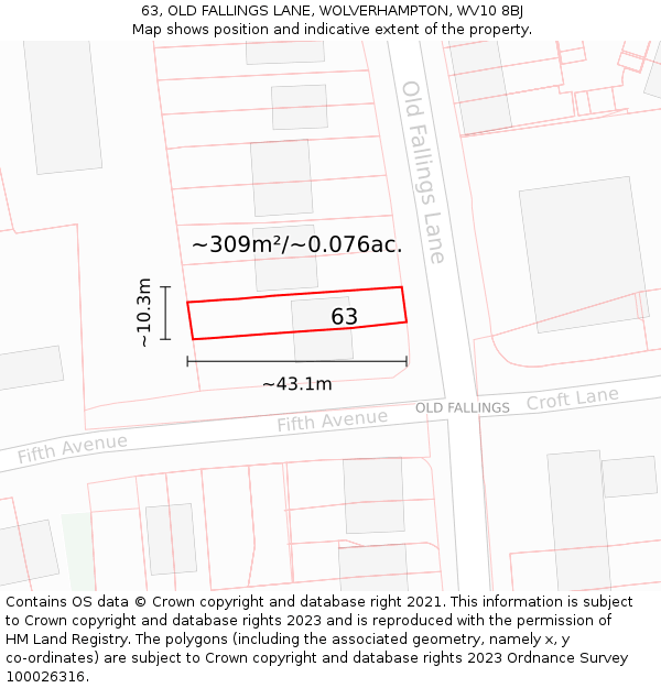 63, OLD FALLINGS LANE, WOLVERHAMPTON, WV10 8BJ: Plot and title map