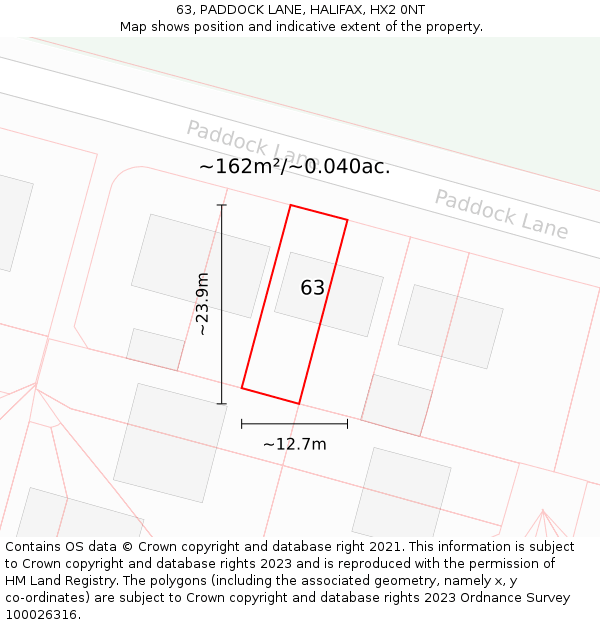 63, PADDOCK LANE, HALIFAX, HX2 0NT: Plot and title map