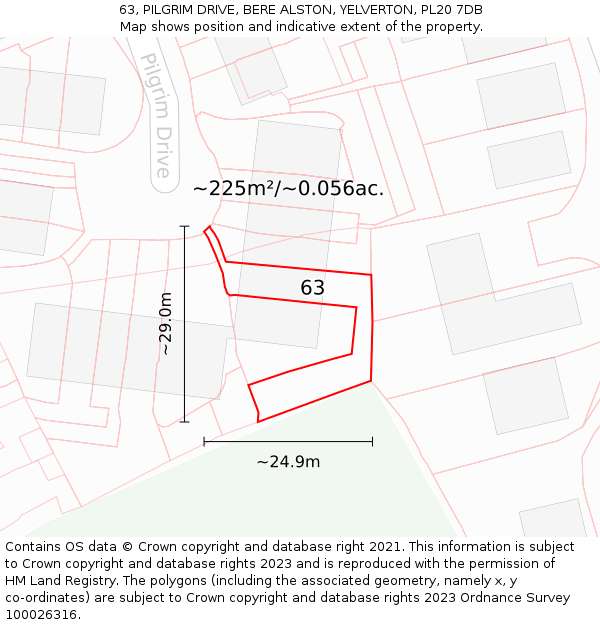 63, PILGRIM DRIVE, BERE ALSTON, YELVERTON, PL20 7DB: Plot and title map