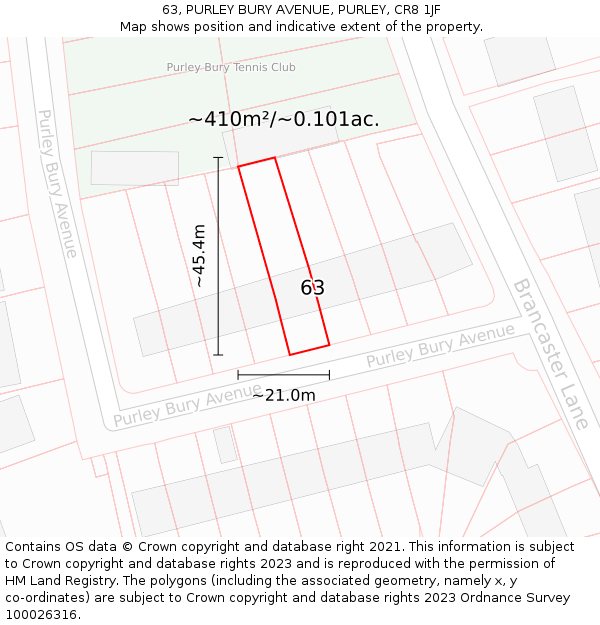 63, PURLEY BURY AVENUE, PURLEY, CR8 1JF: Plot and title map