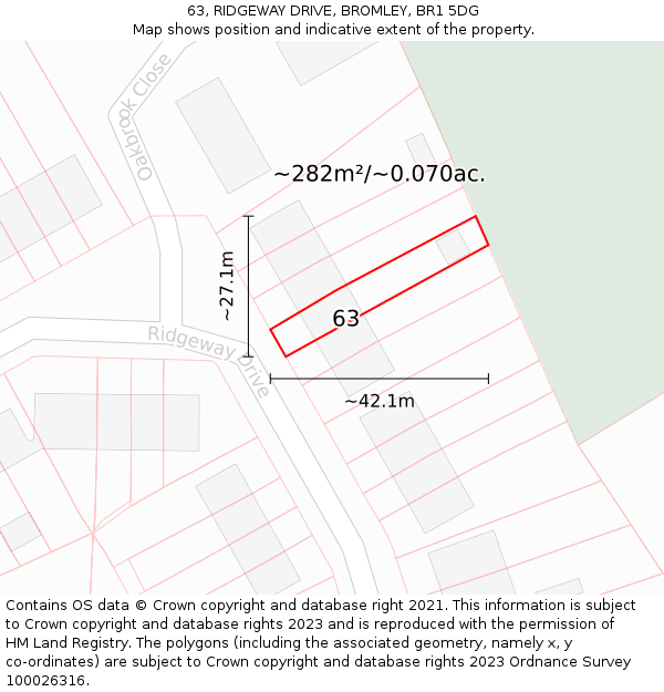63, RIDGEWAY DRIVE, BROMLEY, BR1 5DG: Plot and title map