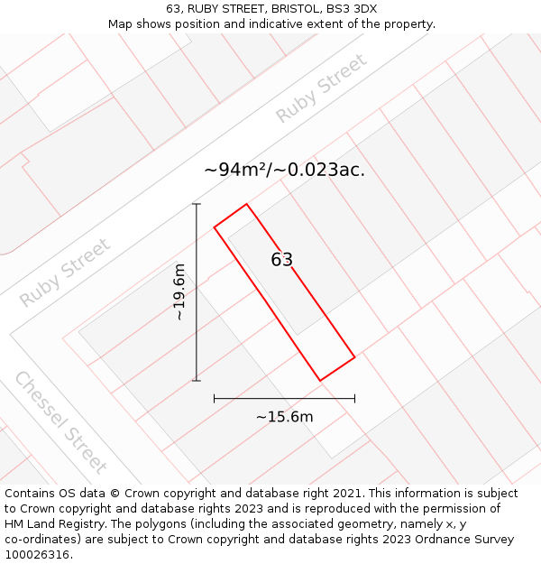 63, RUBY STREET, BRISTOL, BS3 3DX: Plot and title map