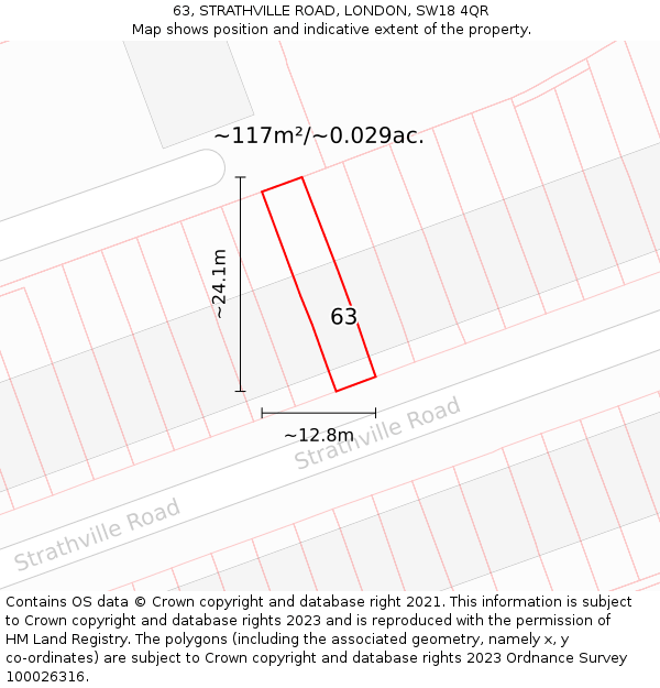 63, STRATHVILLE ROAD, LONDON, SW18 4QR: Plot and title map