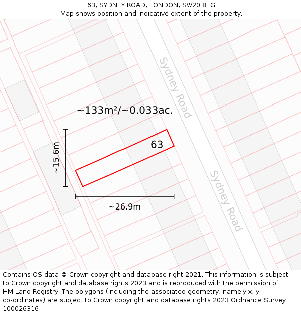 63, SYDNEY ROAD, LONDON, SW20 8EG: Plot and title map