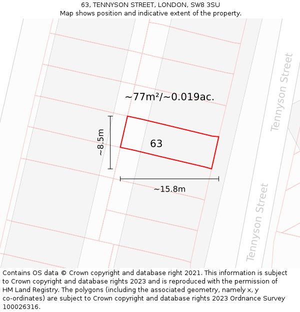 63, TENNYSON STREET, LONDON, SW8 3SU: Plot and title map