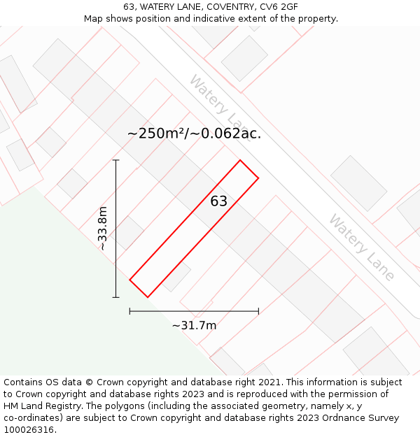63, WATERY LANE, COVENTRY, CV6 2GF: Plot and title map
