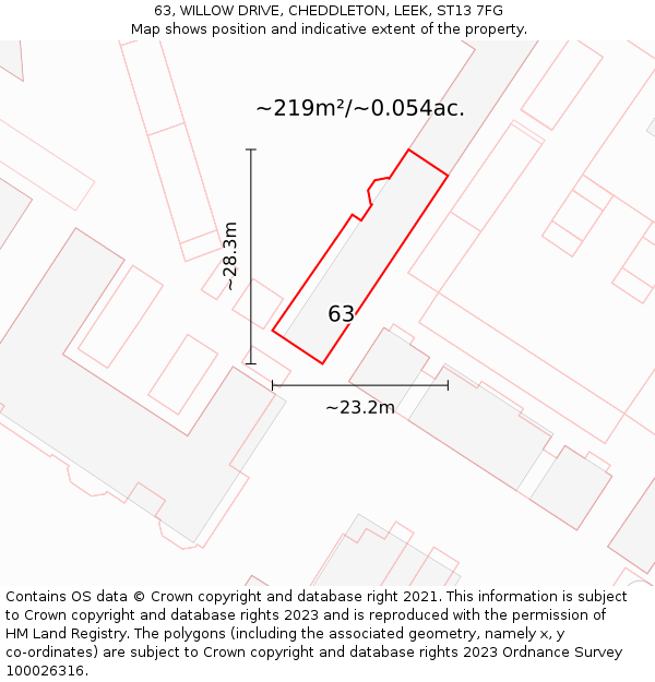 63, WILLOW DRIVE, CHEDDLETON, LEEK, ST13 7FG: Plot and title map