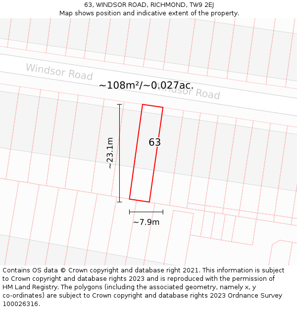 63, WINDSOR ROAD, RICHMOND, TW9 2EJ: Plot and title map