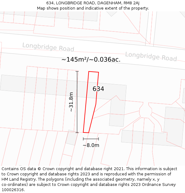 634, LONGBRIDGE ROAD, DAGENHAM, RM8 2AJ: Plot and title map
