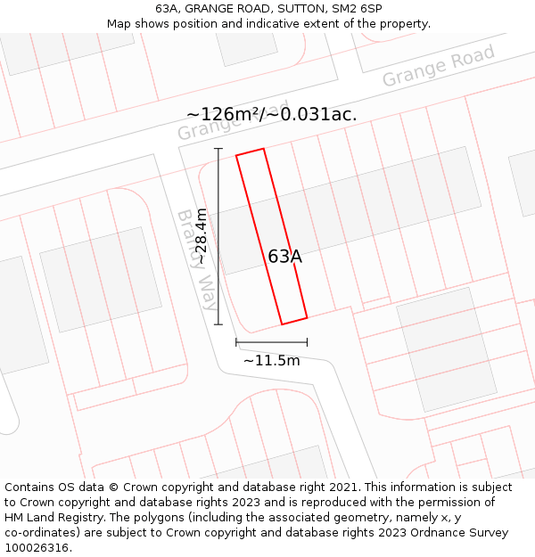 63A, GRANGE ROAD, SUTTON, SM2 6SP: Plot and title map