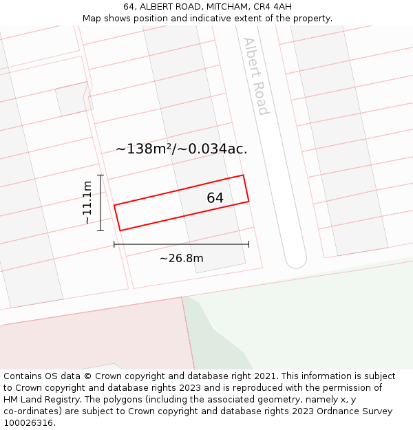 64, ALBERT ROAD, MITCHAM, CR4 4AH: Plot and title map