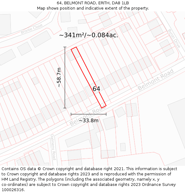 64, BELMONT ROAD, ERITH, DA8 1LB: Plot and title map