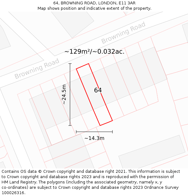 64, BROWNING ROAD, LONDON, E11 3AR: Plot and title map
