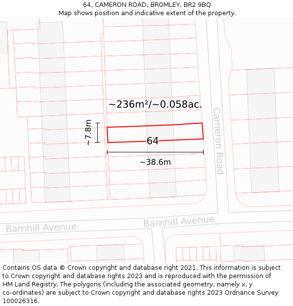 64, CAMERON ROAD, BROMLEY, BR2 9BQ: Plot and title map