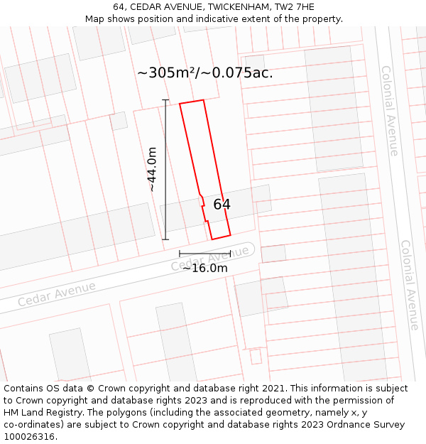 64, CEDAR AVENUE, TWICKENHAM, TW2 7HE: Plot and title map