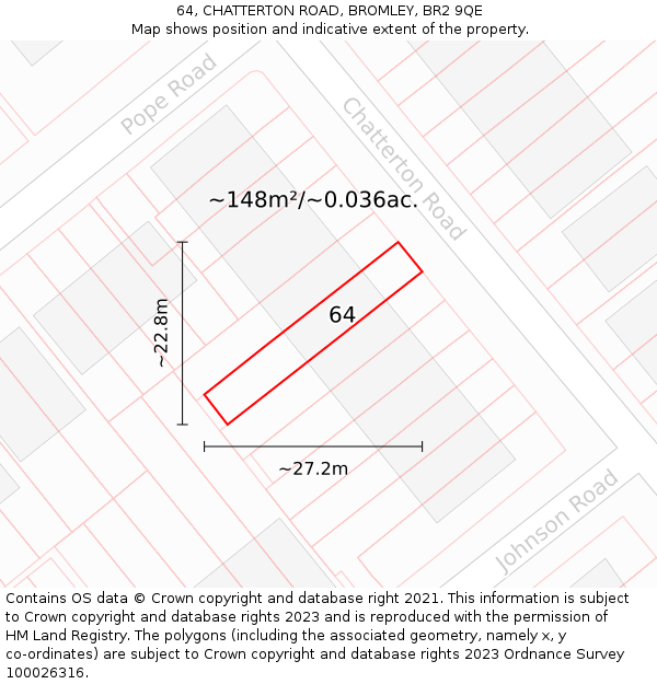 64, CHATTERTON ROAD, BROMLEY, BR2 9QE: Plot and title map