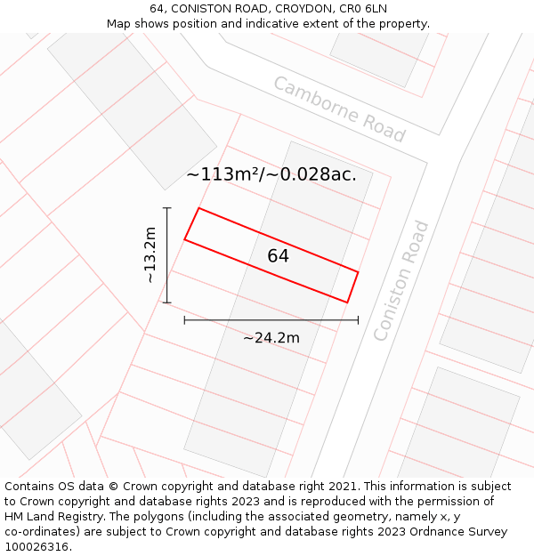 64, CONISTON ROAD, CROYDON, CR0 6LN: Plot and title map