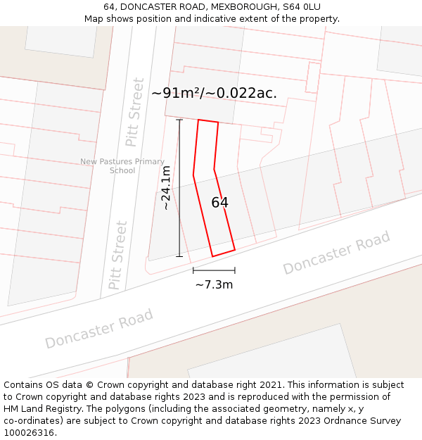 64, DONCASTER ROAD, MEXBOROUGH, S64 0LU: Plot and title map