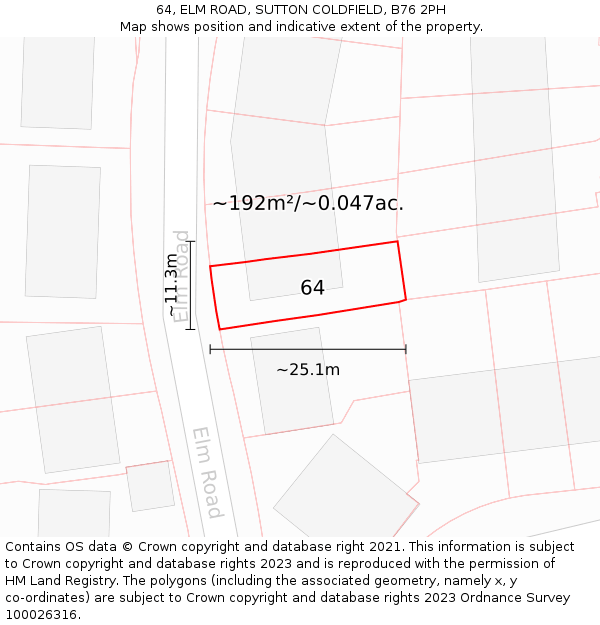 64, ELM ROAD, SUTTON COLDFIELD, B76 2PH: Plot and title map